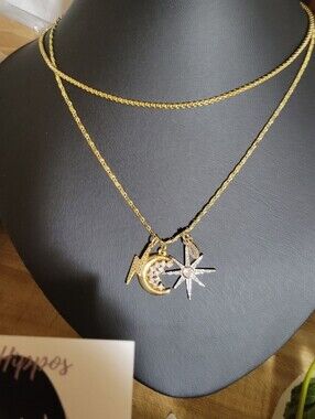 Gold-Tone Crescent Moon, Star & Lightning Layered Pendant Necklace - Gold